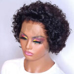 Perruque Bob Lace Wig Remy brésilienne avec cheveux naturels, courts et bouclés