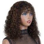 Perruque coupe Pixie Bob à cheveux naturels courte bouclée avec frange pour femmes