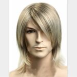 Perruque de cosplay en fibre synthétique avec cheveux blonds mi-longs pour homme
