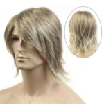 Perruque de cosplay en fibre synthétique avec cheveux blonds mi-longs pour homme