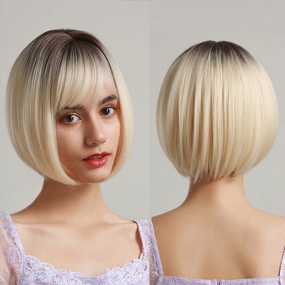 Perruque Carre Court Blond Avec Frange 27