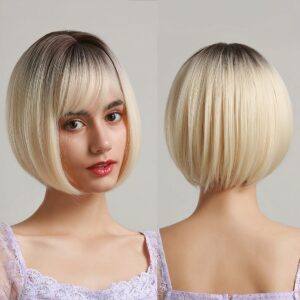 Perruque Carre Court Blond Avec Frange 27