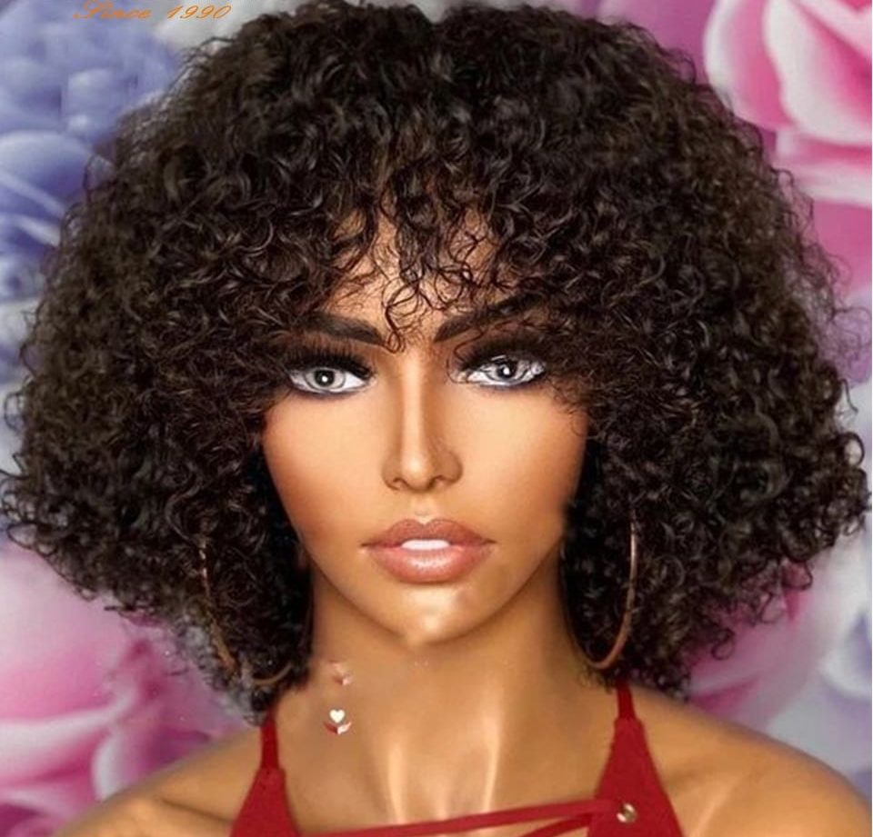 Perruque Synthétique Femme Rouge Foncé - Courte, Bouclée, Avec Frange, 35 Cm + Bonnet