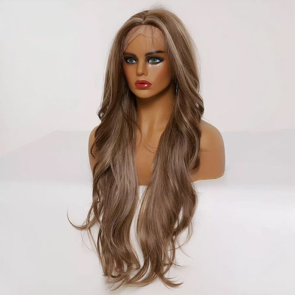 Perruque Lace Frontale Cheveux Longs Chatain A Meches Blondes 4