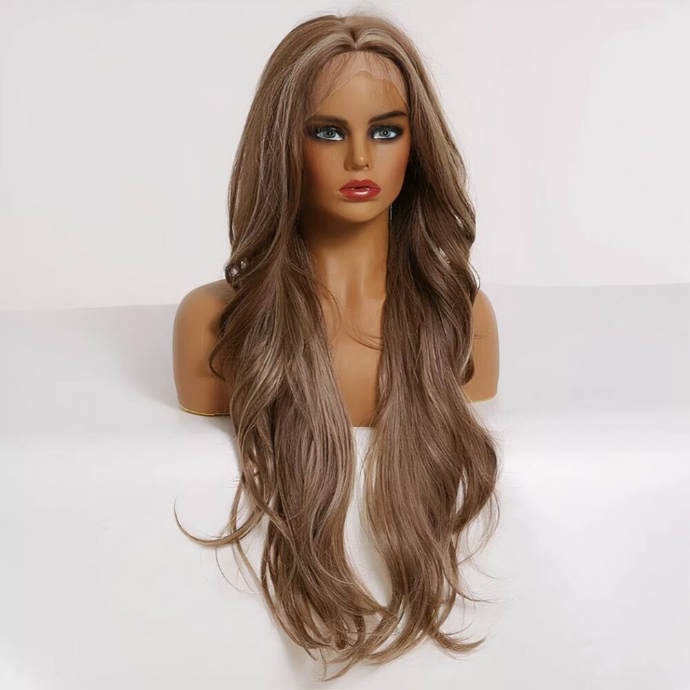 Perruque Lace Frontale Cheveux Longs Chatain A Meches Blondes 5