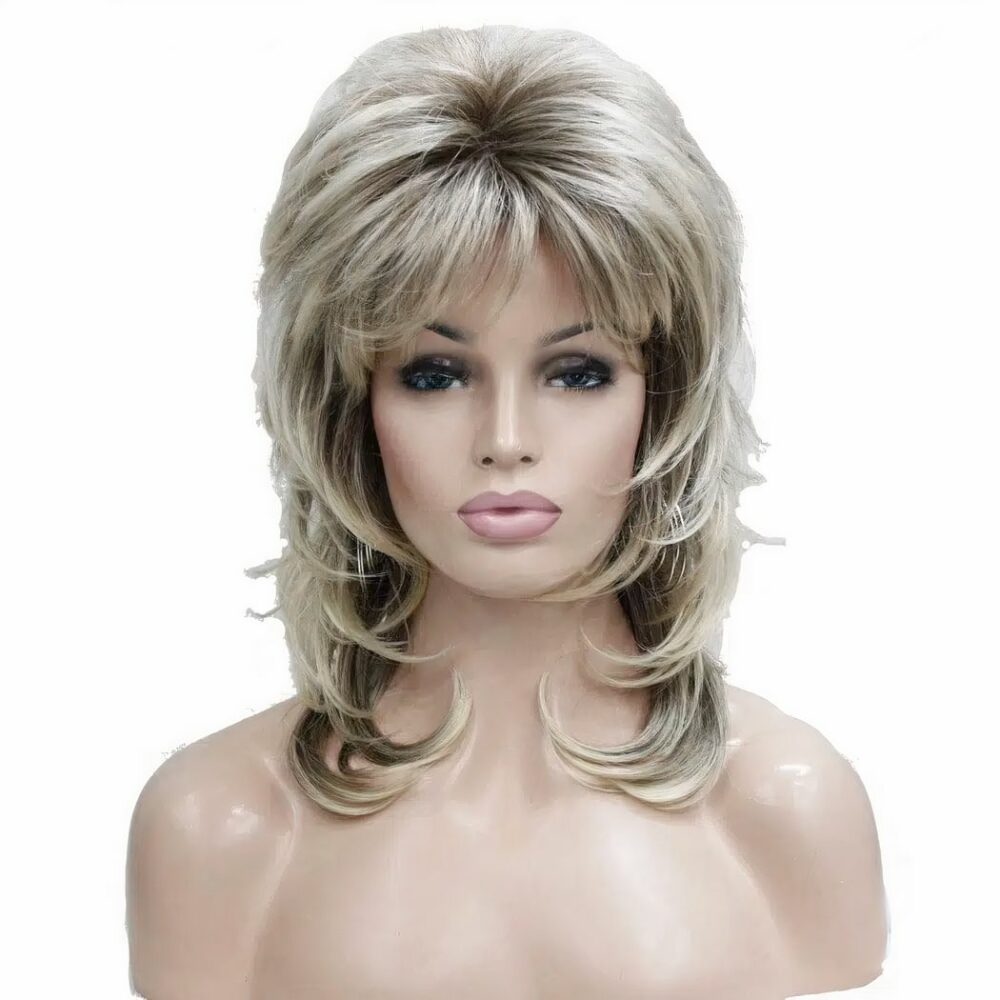 Perruque Mi Longue Blonde Avec Racines Foncees Style Annee 80 2