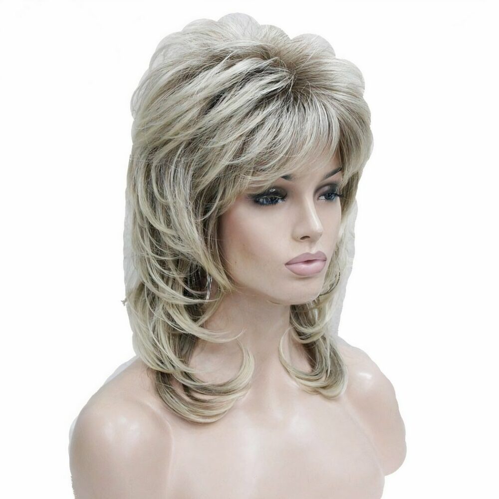 Perruque Mi Longue Blonde Avec Racines Foncees Style Annee 80 3
