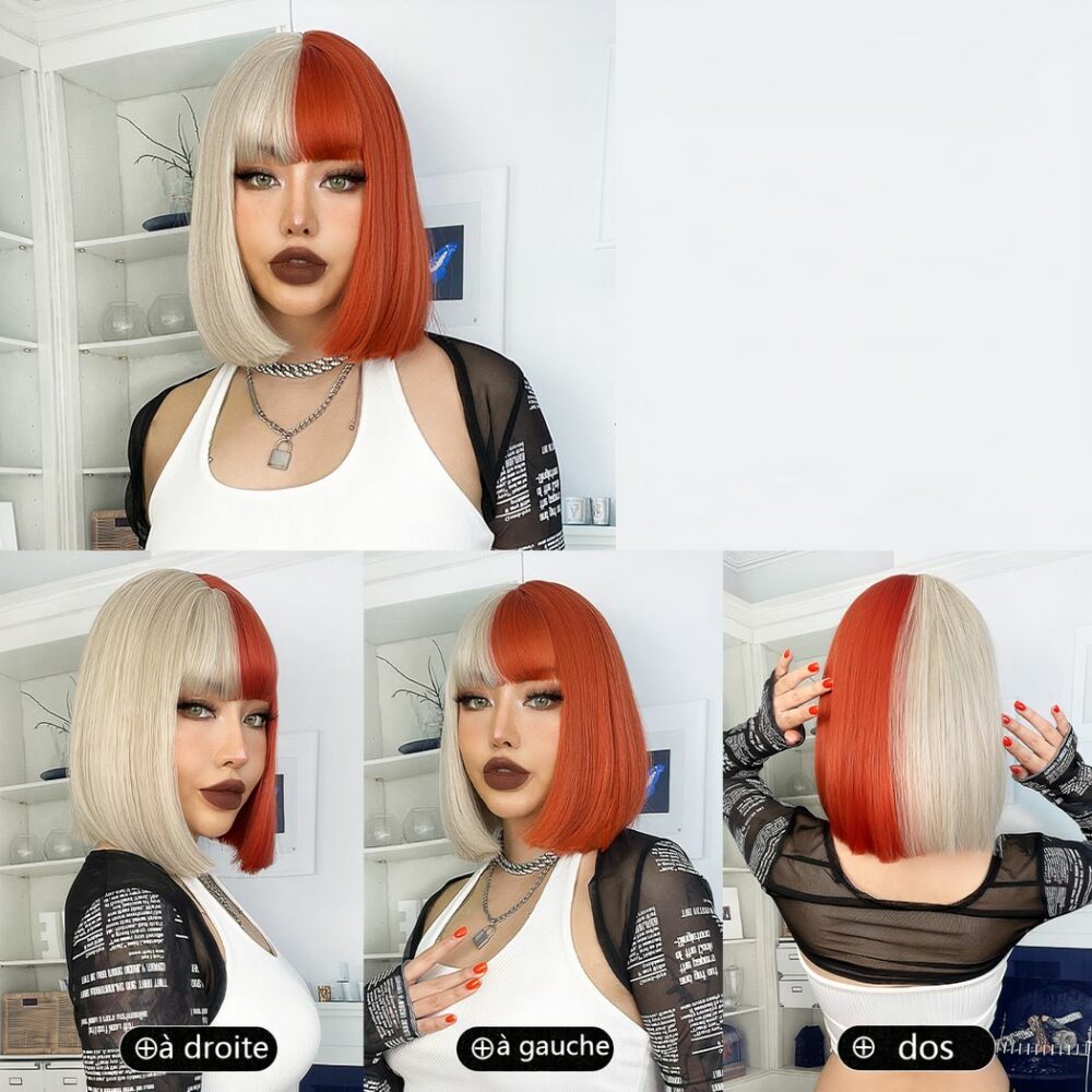 Perruque Mi Longue Blonde Et Rouge Pour Cosplay 3