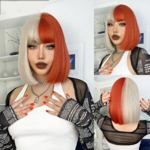 Perruque Mi Longue Blonde Et Rouge Pour Cosplay 4