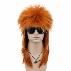 Perruque Orange Longue Retro 80s Pour Homme