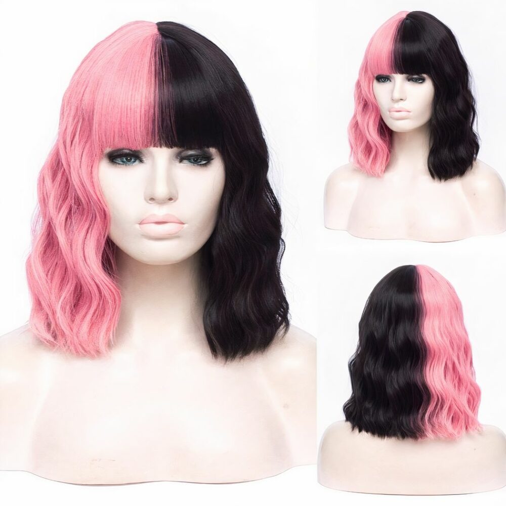 Perruque Rose Et Noire Mi Longue Pour Cosplay 9