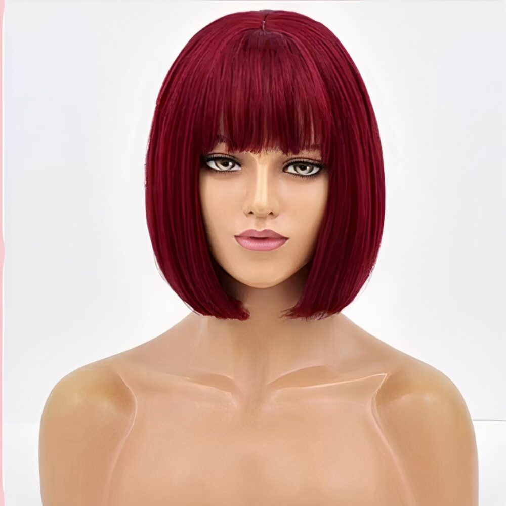 Perruque Rouge Bordeaux 12 Pouces A Frange