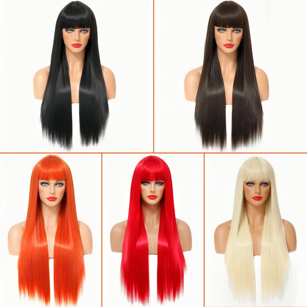 Perruque Synthetique Lisse Avec Frange Pour Femmes 2
