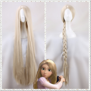 Princesse raiponce et sa perruque de cheveux long lisse et avec une tresse